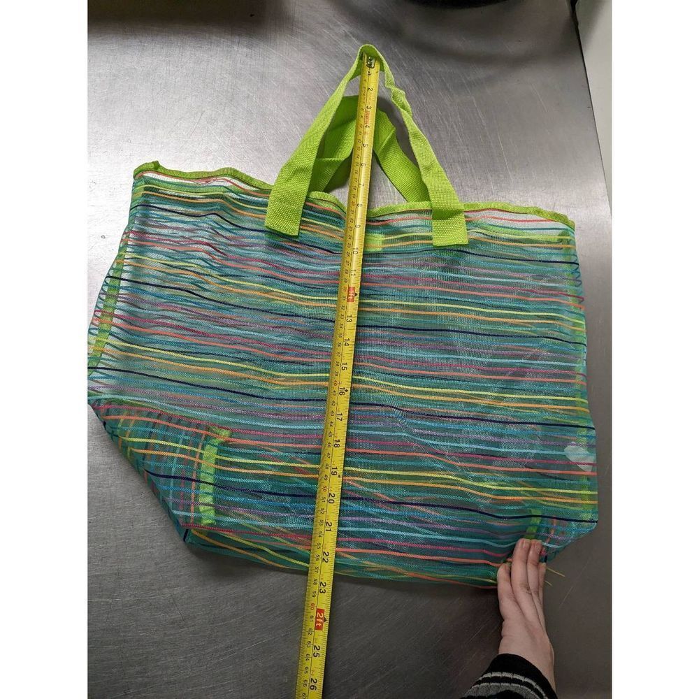 Green Rainbow Beach Shopping Tote Shoulder Bag Large 20"X16" with Smaller Matchi - Picture 5 of 12